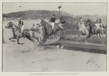 Das große Militärtreffen, Sandown Park, das Rennen um den Gold Cup, am Wassergraben